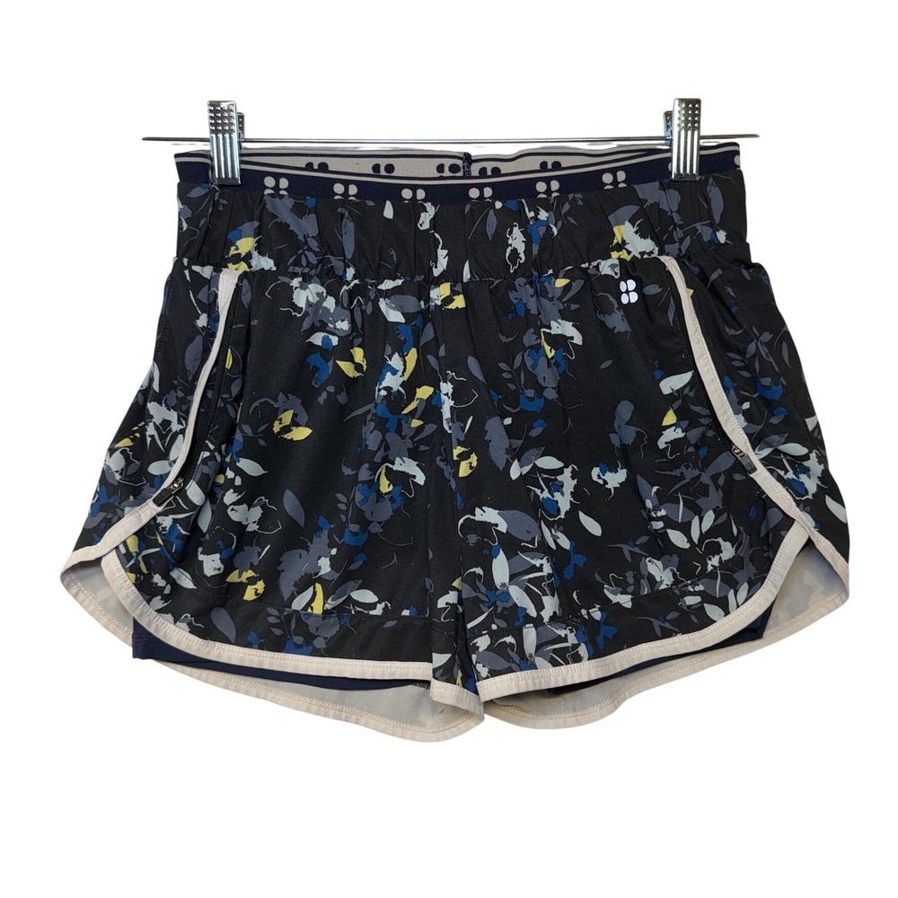Sweaty Betty Womens Floral Running Shorts Black Blue SB5294 Size S Small